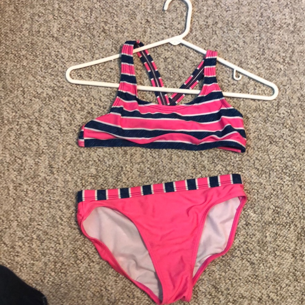 Pink and Blue striped swimsuit Large (10-12)